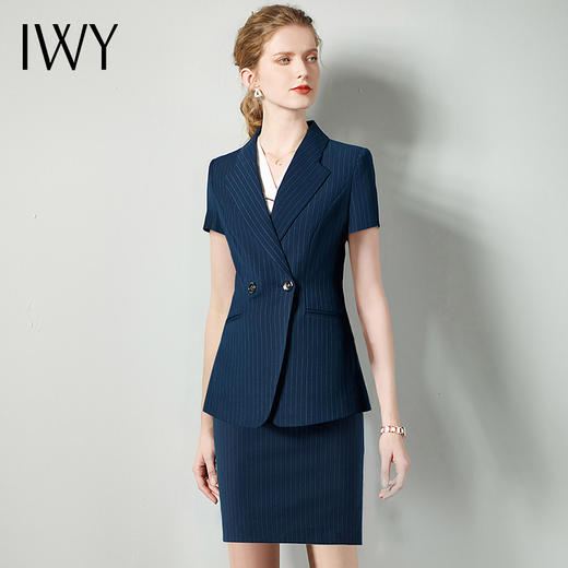 IWY/藏青职业女裙女神范休闲装气质ol包裙正装显白时尚款短袖C11240+S11345 商品图0