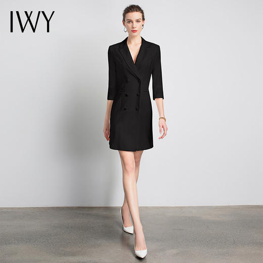IWY/黑色七分袖职业连衣裙显瘦轻奢员工服时尚制服工作装上镜Q14096B 商品图2