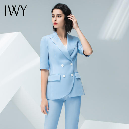 【大码】蓝色职业套装女时装版气质款显瘦轻奢主持人套装C11227+P11227+P31227 商品图0