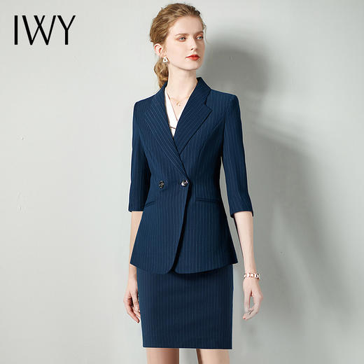 IWY/藏青七分袖职业女裙工装宽松高级工服气质款修身版ol轻熟C10345+S10345 商品图0