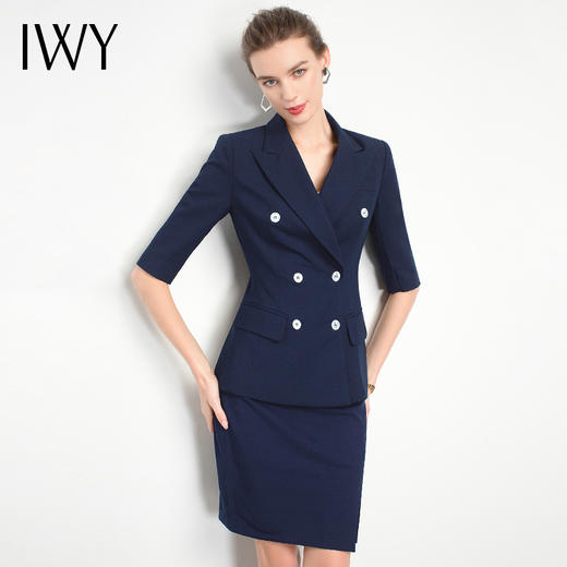 IWY/藏青色短袖西装裙原创高档女经理服宝藏复古上班港风职业CS11231 商品图0