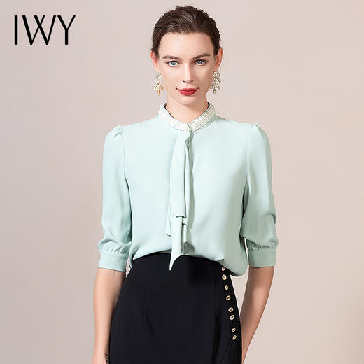 IWY/绿色衬衫职业套装女正装设计感商务装休闲时尚女士西装内搭OLB9182 绿色 商品图1