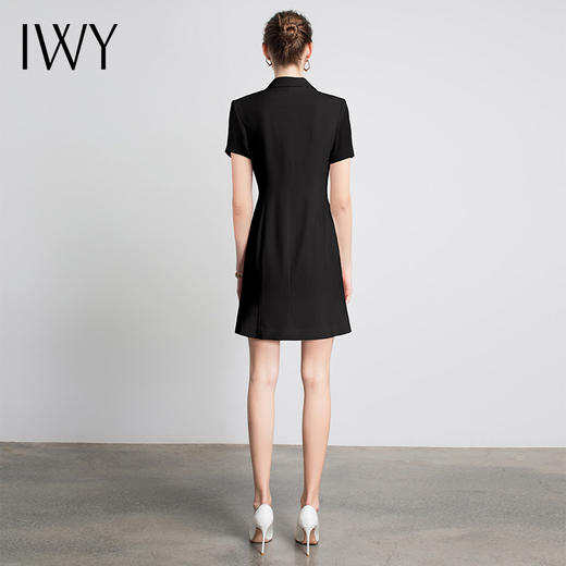 IWY/黑色短袖职业连衣裙主持人御姐大气时尚V领休闲总裁气质olQ12096B 商品图3