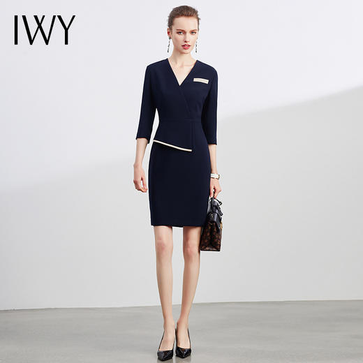 IWY/黑色连衣裙职业装教师西服端庄大气显瘦女神范透气正式经理OLQ528 商品图2