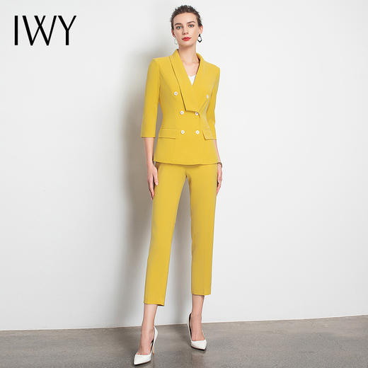 IWY/黄色西服套装女职业装工装服轻熟港风休闲薄款奢华办公室C10223Y+P10226 商品图2