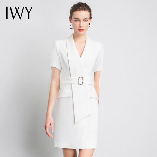 IWY/白色短袖职业连衣裙气质设计感经理工作服时尚轻熟管理层显白Q11212 商品图0
