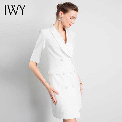 IWY/白色短袖职业连衣团队经理OL工服高端气质端庄双排扣时尚休闲Q11230-W 商品图1