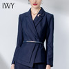 IWY/藏青色西装套裤长袖气质系带职业装高端设计感商务正装女套装C1112+P1110 商品缩略图4