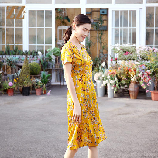 佐尔美商场同款圆领优雅桑蚕丝宽松碎花真丝连衣裙E12LS26 商品图4