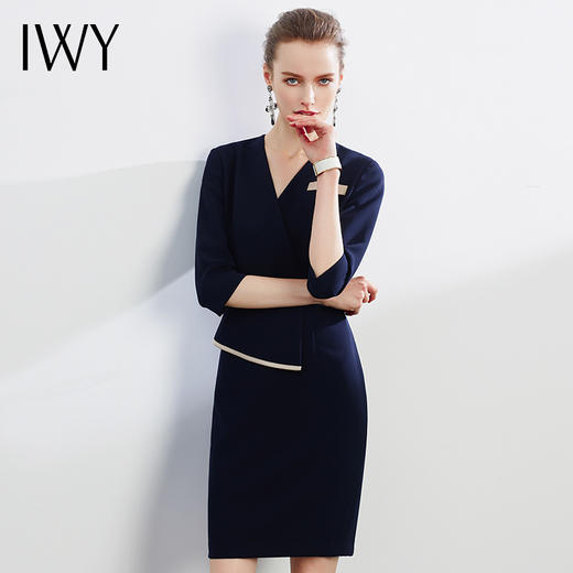 IWY/黑色连衣裙职业装教师西服端庄大气显瘦女神范透气正式经理OLQ528 商品图1