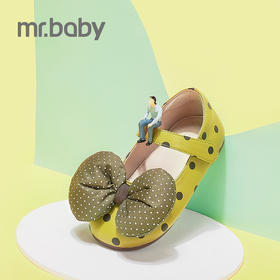 mrbaby 儿童皮鞋女2021年春季新品复古波点蝴蝶结软底 女童公主鞋
