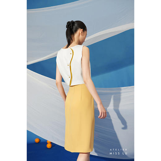 【星月叶】少女感弧形细叶拼纱云雀黄高腰半裙/000100A 商品图3