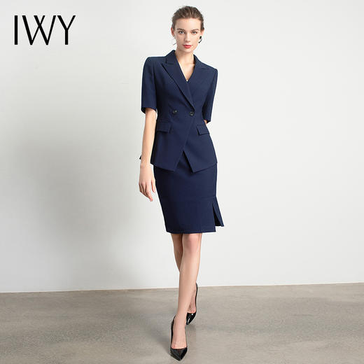 IWY/藏青色短袖职业女裙公务修身版端庄大气元气西服时尚公装OLC11237+S11237 商品图3