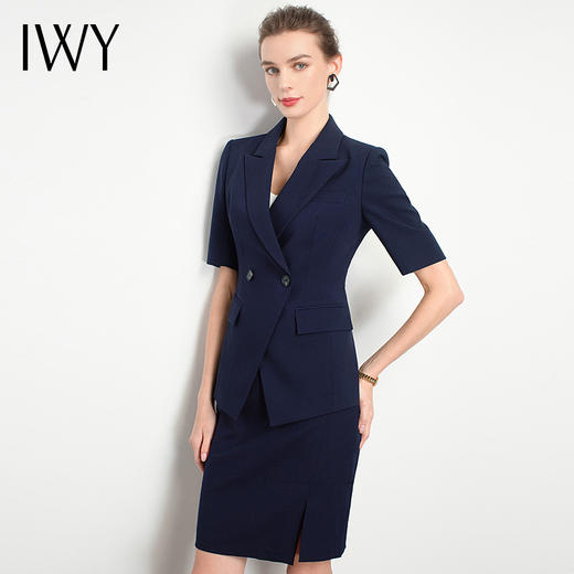IWY/藏青色短袖职业女裙公务修身版端庄大气元气西服时尚公装OLC11237+S11237 商品图1