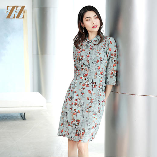 佐尔美商场同款气质通勤真丝中袖宽松小碎花桑蚕丝连衣裙E12LS22 商品图2