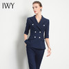 IWY/藏青色短袖西服套装女职业装慵懒风休闲气场商务双排扣时尚OLCP13215 商品缩略图1