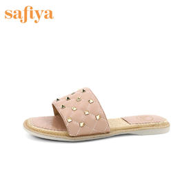 Safiya索菲娅方格铆钉平底拖鞋女2021夏季时尚外穿拖SF12110021
