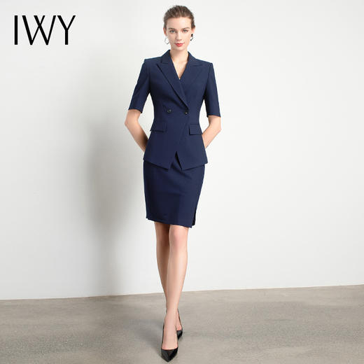 IWY/藏青色短袖职业女裙公务修身版端庄大气元气西服时尚公装OLC11237+S11237 商品图2