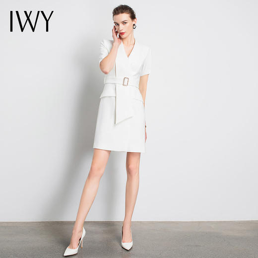 IWY/白色短袖职业连衣裙气质设计感经理工作服时尚轻熟管理层显白Q11212 商品图2