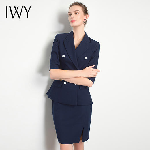 IWY/藏青色短袖西装裙原创高档女经理服宝藏复古上班港风职业CS11231 商品图1