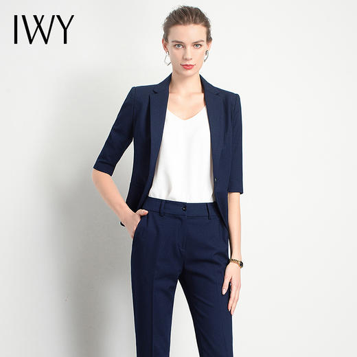 IWY/藏青短袖职业套装裤女ol气质款休闲办公工衣端庄时尚高档经理C11232+P11232 商品图0