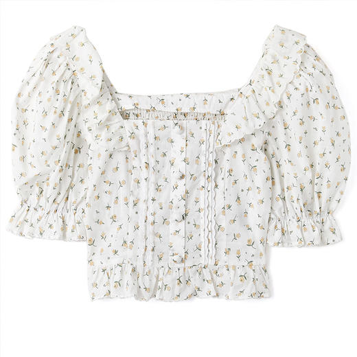 西遇法式上衣气质2021年新款简约碎花方领泡泡袖衬衫女夏11110771 商品图4