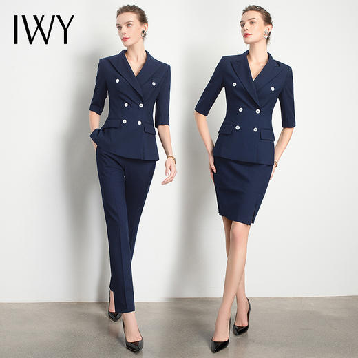 IWY/藏青色短袖西装裙原创高档女经理服宝藏复古上班港风职业CS11231 商品图4