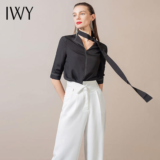 IWY/黑色衬衫白色裤子西装职业套装女个性初高端办公室时尚202147B1+P2 商品图0