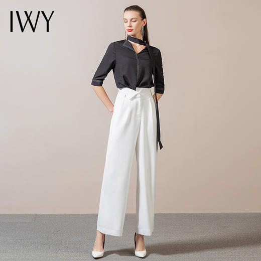 IWY/黑色衬衫白色裤子西装职业套装女个性初高端办公室时尚202147B1+P2 商品图2