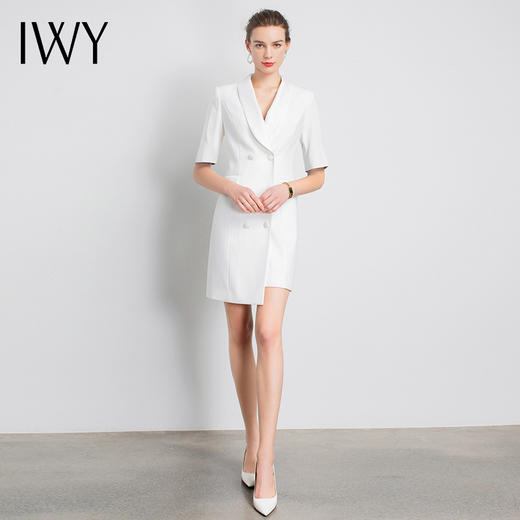 IWY/白色短袖职业连衣团队经理OL工服高端气质端庄双排扣时尚休闲Q11230-W 商品图2