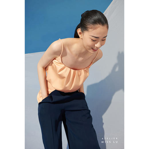 【月光星野】夏日清凉少女感压褶花苞奶橙小吊带/00196A 商品图1