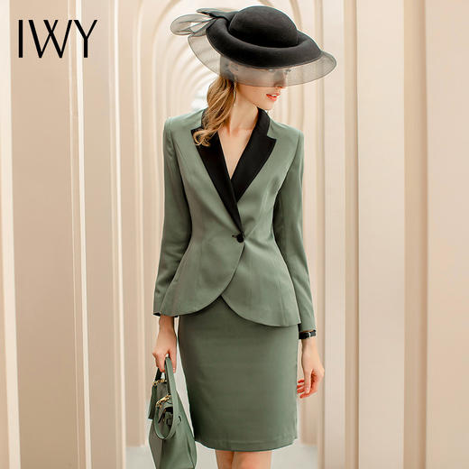 IWY/绿色长袖西装套裙女韩版时尚商务女士正装高端面试职业裙工作服CS1145 商品图2