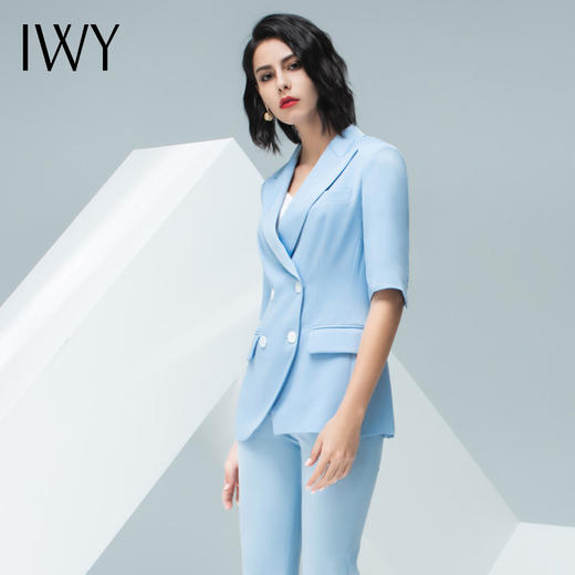 【大码】蓝色职业套装女时装版气质款显瘦轻奢主持人套装C11227+P11227+P31227 商品图1