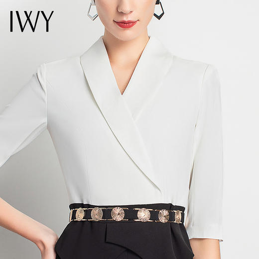 IWY/黑白拼色假两件连衣裙职业装西服设计感干练时尚休闲包裙商务
Q11233-W 商品图4