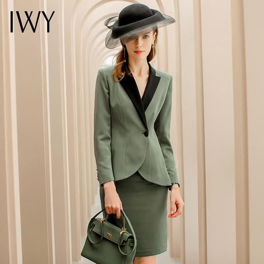 IWY/绿色长袖西装套裙女韩版时尚商务女士正装高端面试职业裙工作服CS1145 商品图1