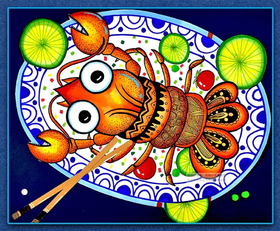 《一盘香喷喷的大龙虾》线描【自动发货：下单后，点击手机短信中收到的链接，即可获取文件下载的链接；如有任何问题，可添加客服微信hm33268获得帮助】