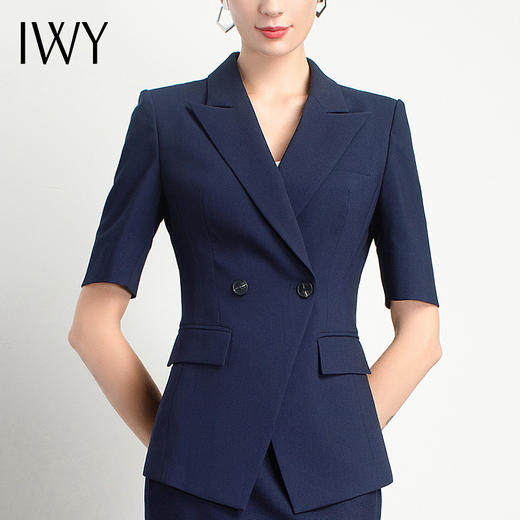 IWY/藏青色短袖职业女裙公务修身版端庄大气元气西服时尚公装OLC11237+S11237 商品图4