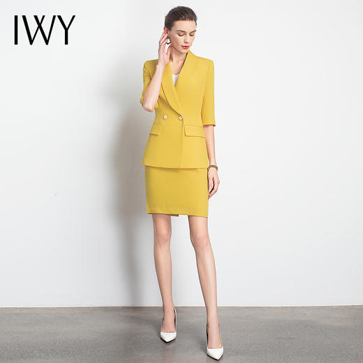 IWY/黄色职业装裙装时尚女神范工作服装名媛小香风包臀OL团队工服C10226+S10226 商品图2