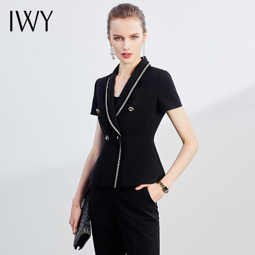 IWY/黑色职业裤套装女冷淡风女装ol干练风格西装套减龄办公室正装C1186+P1186 商品图1