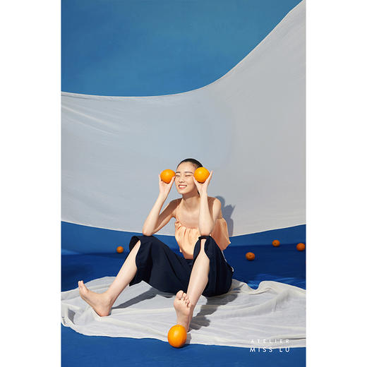 【月光星野】夏日清凉少女感压褶花苞奶橙小吊带/00196A 商品图0