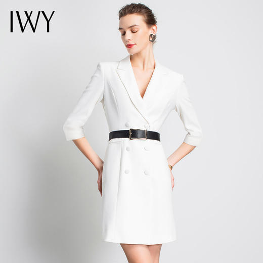 IWY/白色七分袖职业连衣裙西装裙时尚气质清凉气场工作服装面试Q14096W+YD-096 商品图0