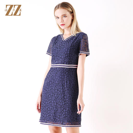 佐尔美夏季新款时尚短袖V领蕾丝连衣裙E92LL33 商品图1