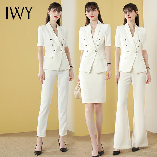 IWY/ 新品白色短袖西装裤子半裙套装C1247+S1246 商品图4