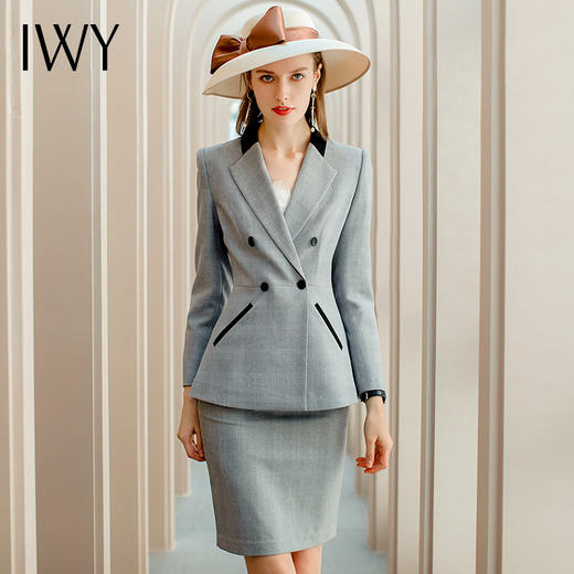 IWY/灰色气质职业装套裙高端售楼部工作服正装通勤西装套装女韩版C1121+PS767 商品图0