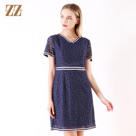 佐尔美夏季新款时尚短袖V领蕾丝连衣裙E92LL33