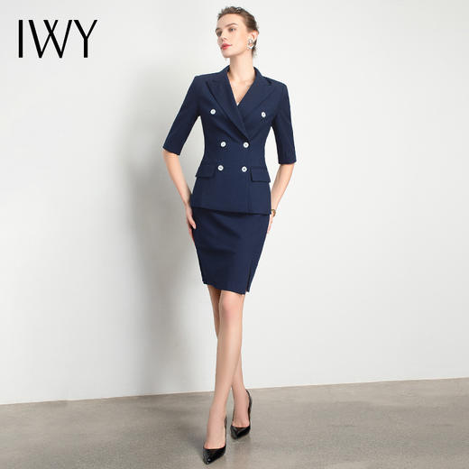 IWY/藏青色短袖西装裙原创高档女经理服宝藏复古上班港风职业CS11231 商品图2