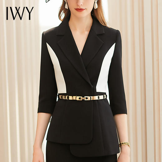 IWY/中袖黑白拼色西装套装时尚小众设计感职业装显瘦套裙正装C1193+S433-B 商品图4