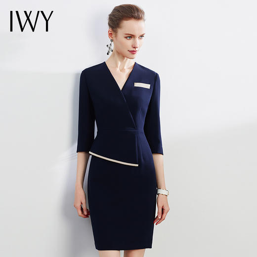 IWY/黑色连衣裙职业装教师西服端庄大气显瘦女神范透气正式经理OLQ528 商品图0