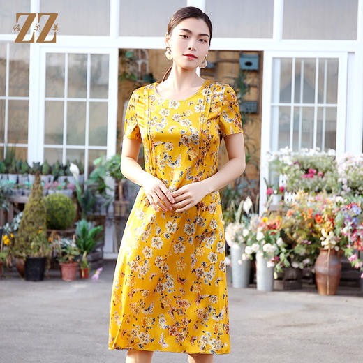 佐尔美商场同款圆领优雅桑蚕丝宽松碎花真丝连衣裙E12LS26 商品图3