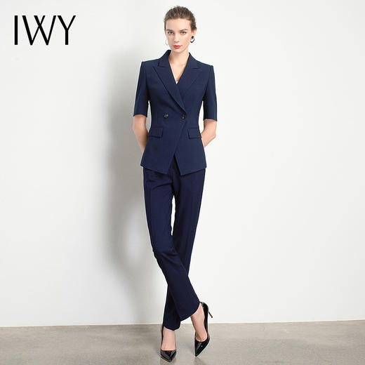 IWY/藏青短袖西装职业装女ol主持人气质时尚成套高雅高端工装名媛C11237+P11237 商品图2